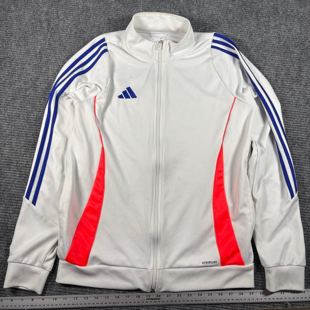 Adidas Track Jacket Mens Large White Excellent Aeroready Slim Fit 3-Stripes